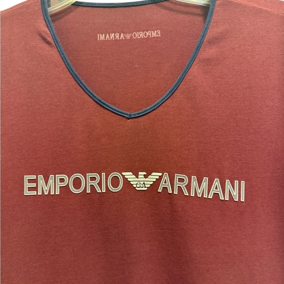 Armani Exchange Men's Slim Fit Short Sleeve Pima Cotton V-Neck Shirt, Burgundy - Picture 8 of 16